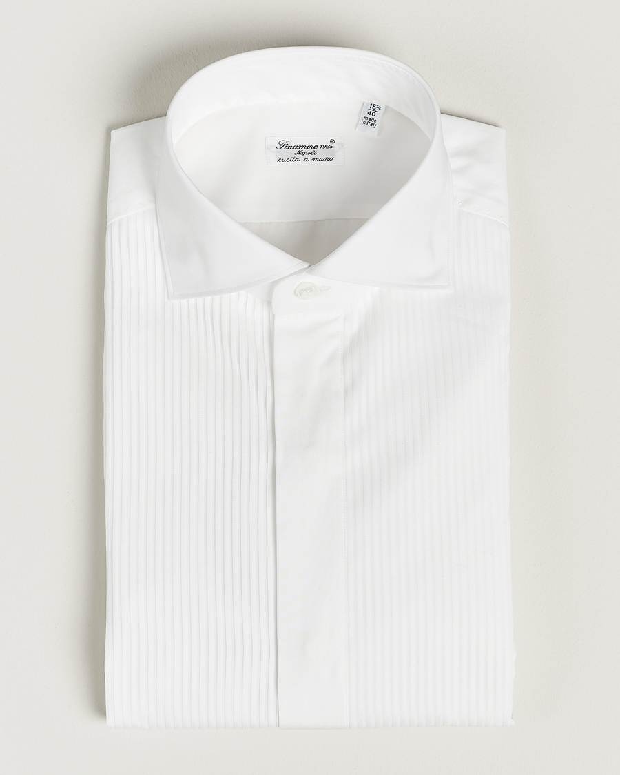Herren | Hemden | Finamore Napoli | Milano Slim Plisse Smoking Shirt White