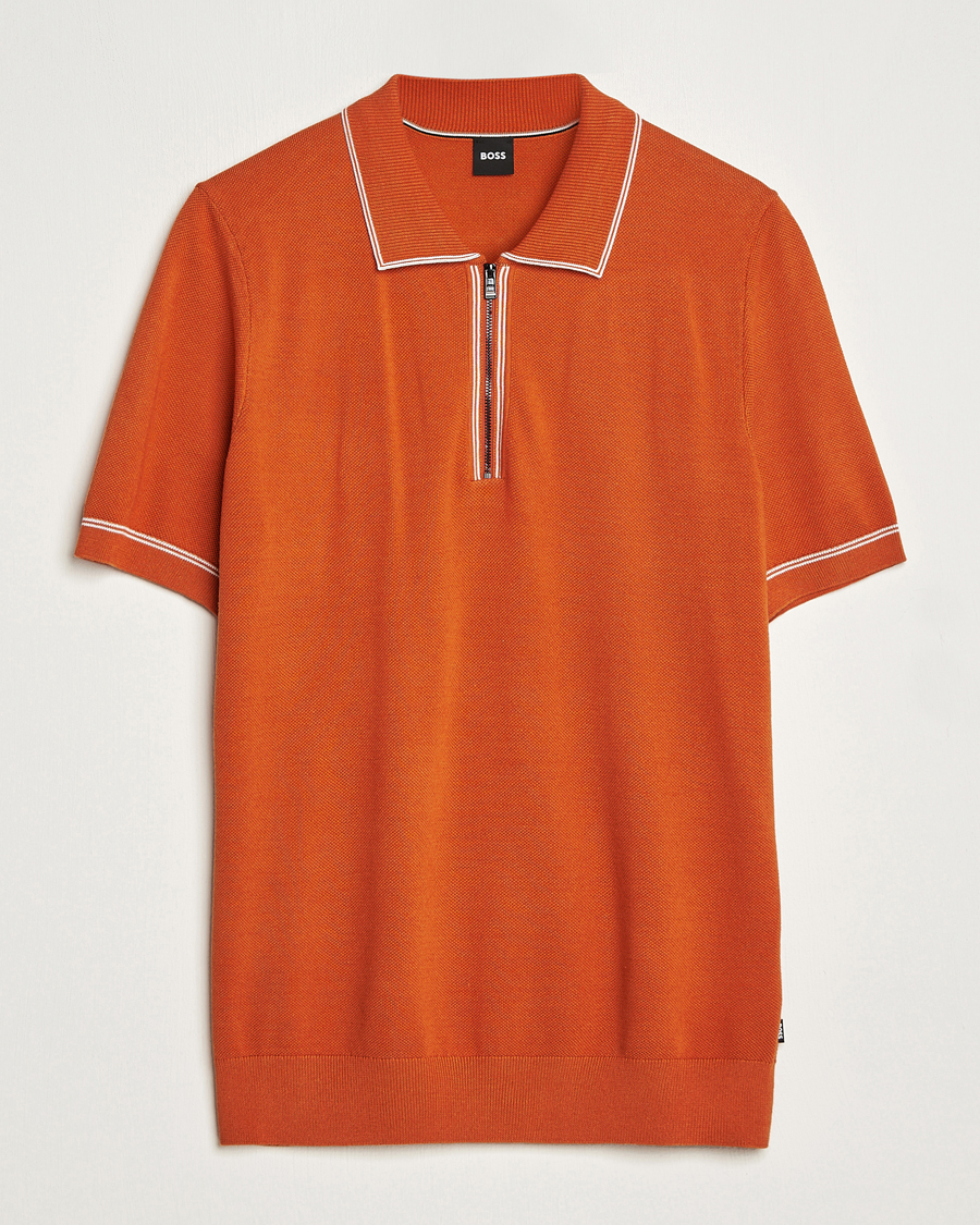 Herren | Kurzarm-Poloshirts | BOSS BLACK | Oleonardo Knitted Half Zip Polo Dark Orange