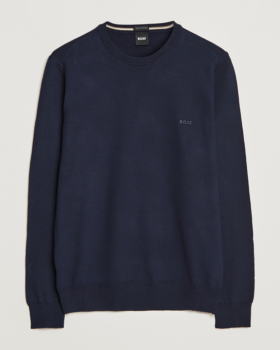Herren | Pullover | BOSS BLACK | Botto Wool Knitted Crew Neck Sweater Dark Blue