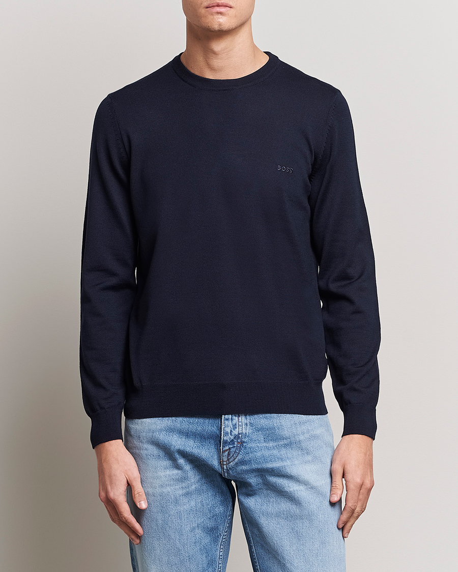 Herren | Pullover | BOSS BLACK | Botto Wool Knitted Crew Neck Sweater Dark Blue