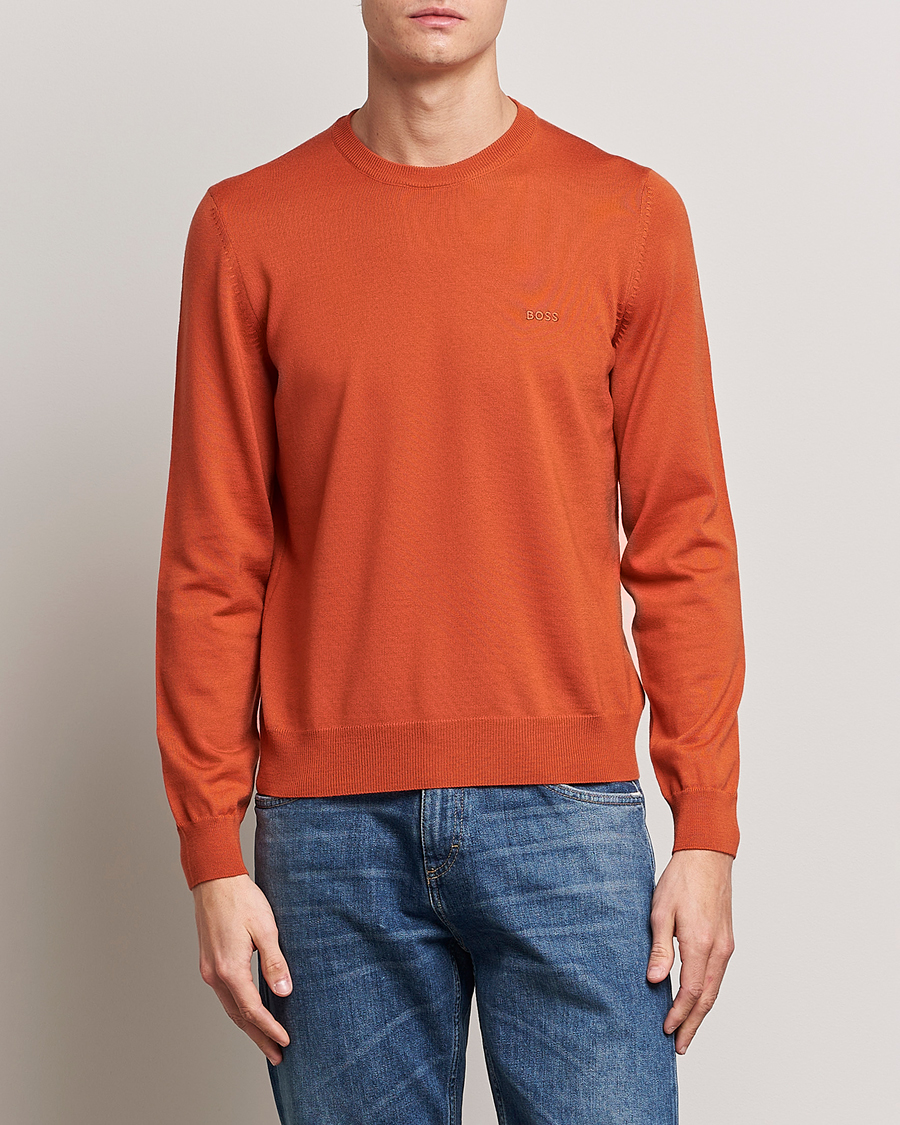 Herren |  | BOSS BLACK | Botto Wool Knitted Crew Neck Sweater Dark Orange