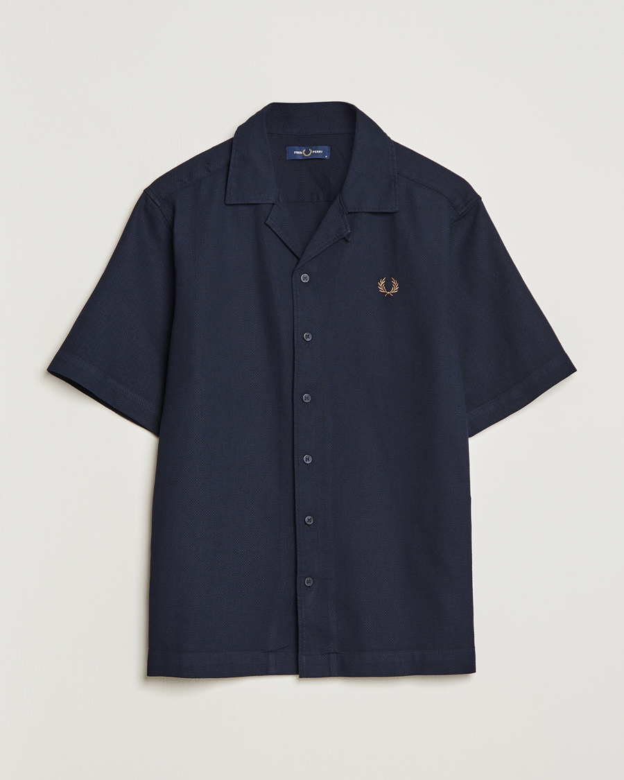 Herren | Hemden | Fred Perry | Woven Pique Short Sleeve Linen Shirt Navy