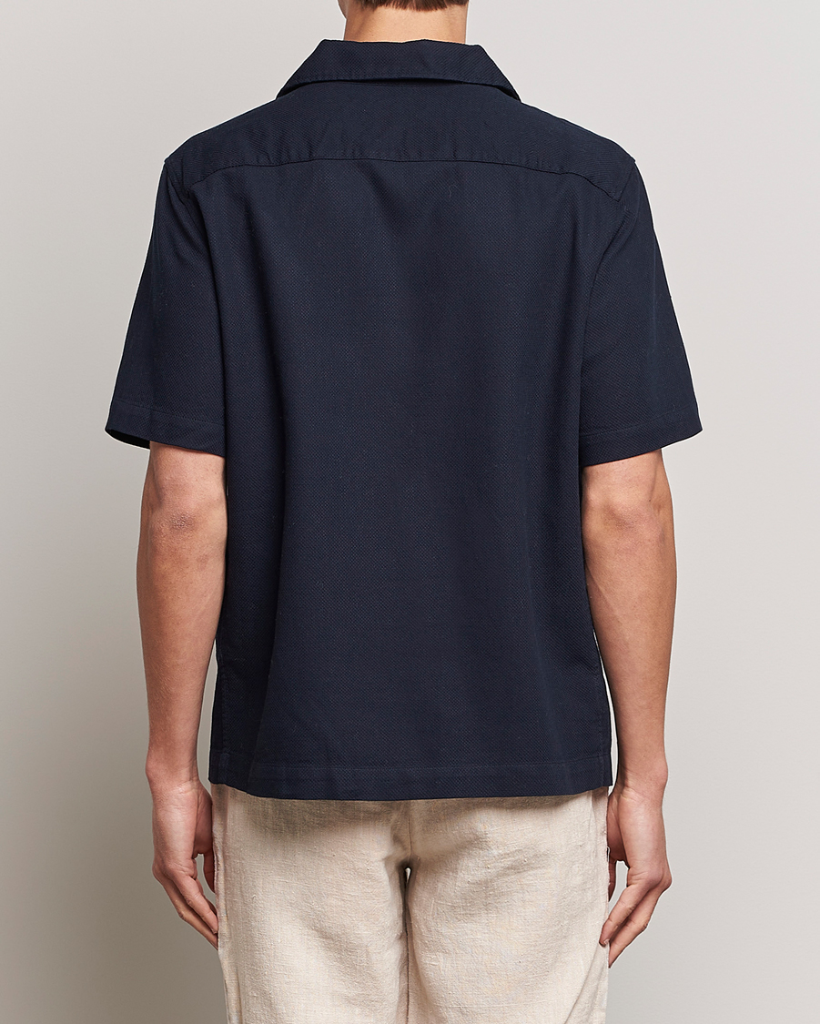 Herren | Hemden | Fred Perry | Woven Pique Short Sleeve Linen Shirt Navy