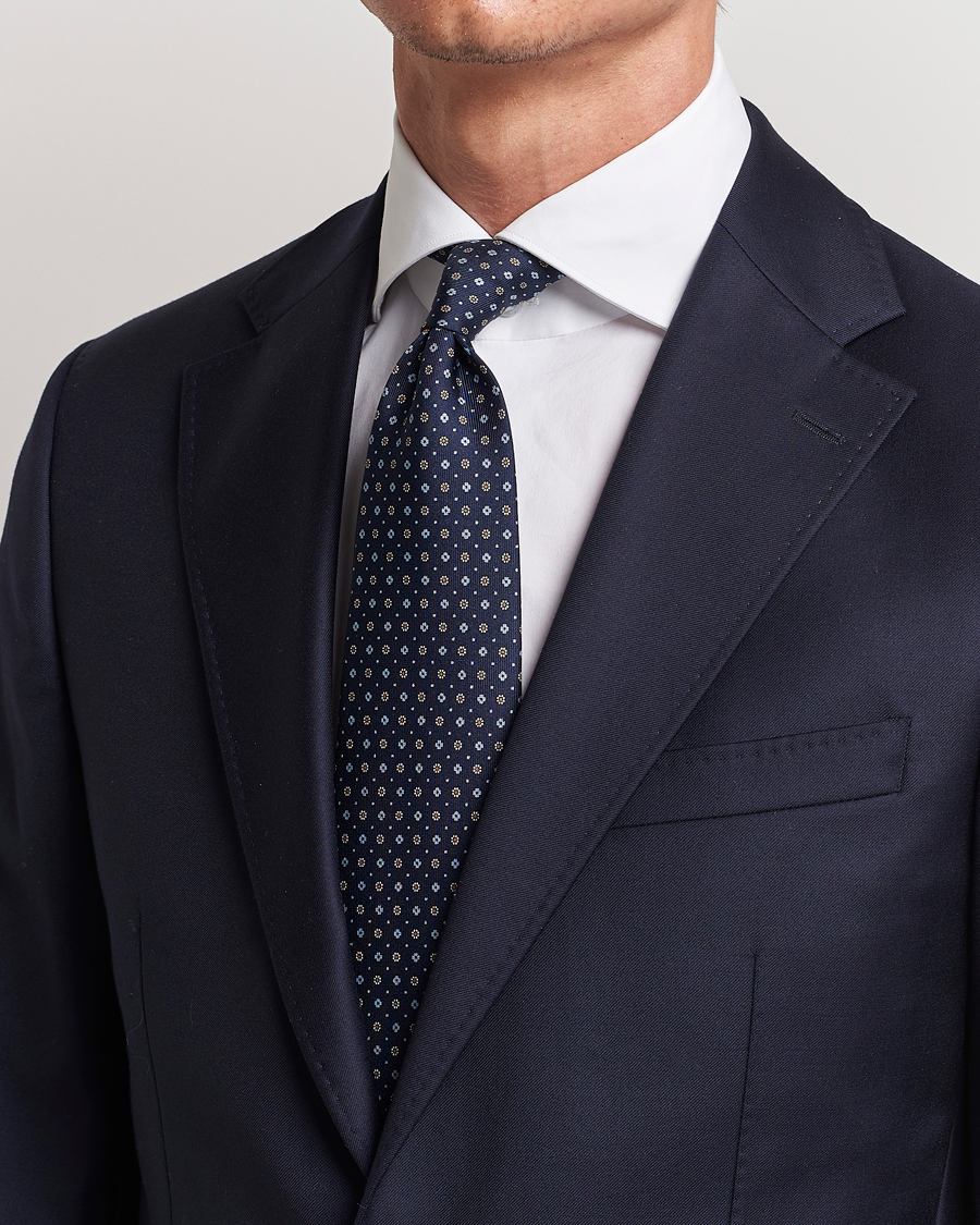 Herren |  | E. Marinella | 3-Fold Printed Silk Tie Navy