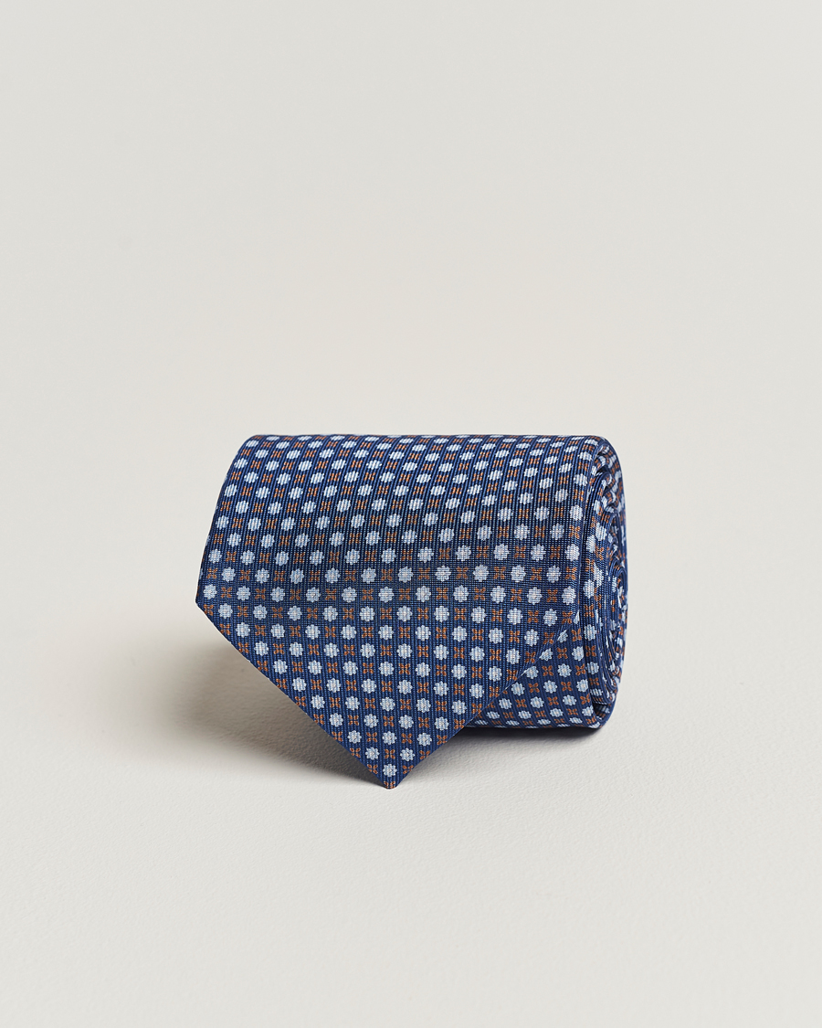 Herren | E. Marinella 3-Fold Printed Silk Tie Dark Blue | E. Marinella | 3-Fold Printed Silk Tie Dark Blue