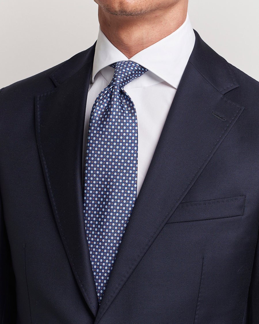 Herren | E. Marinella 3-Fold Printed Silk Tie Dark Blue | E. Marinella | 3-Fold Printed Silk Tie Dark Blue