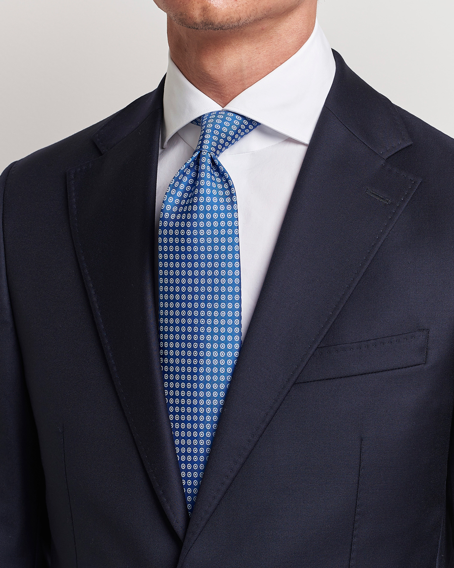 Herren | E. Marinella 3-Fold Printed Silk Tie Bluette | E. Marinella | 3-Fold Printed Silk Tie Bluette