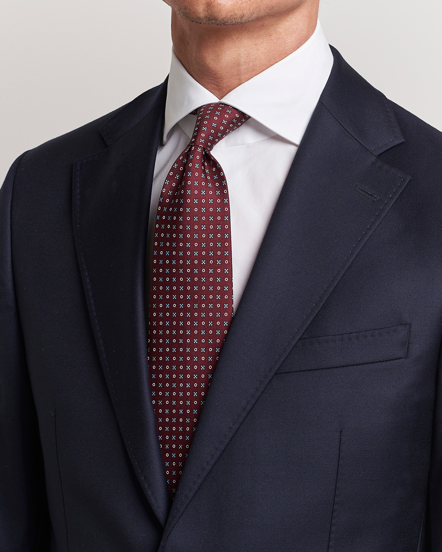 Herren | E. Marinella 3-Fold Printed Silk Tie Burgundy | E. Marinella | 3-Fold Printed Silk Tie Burgundy