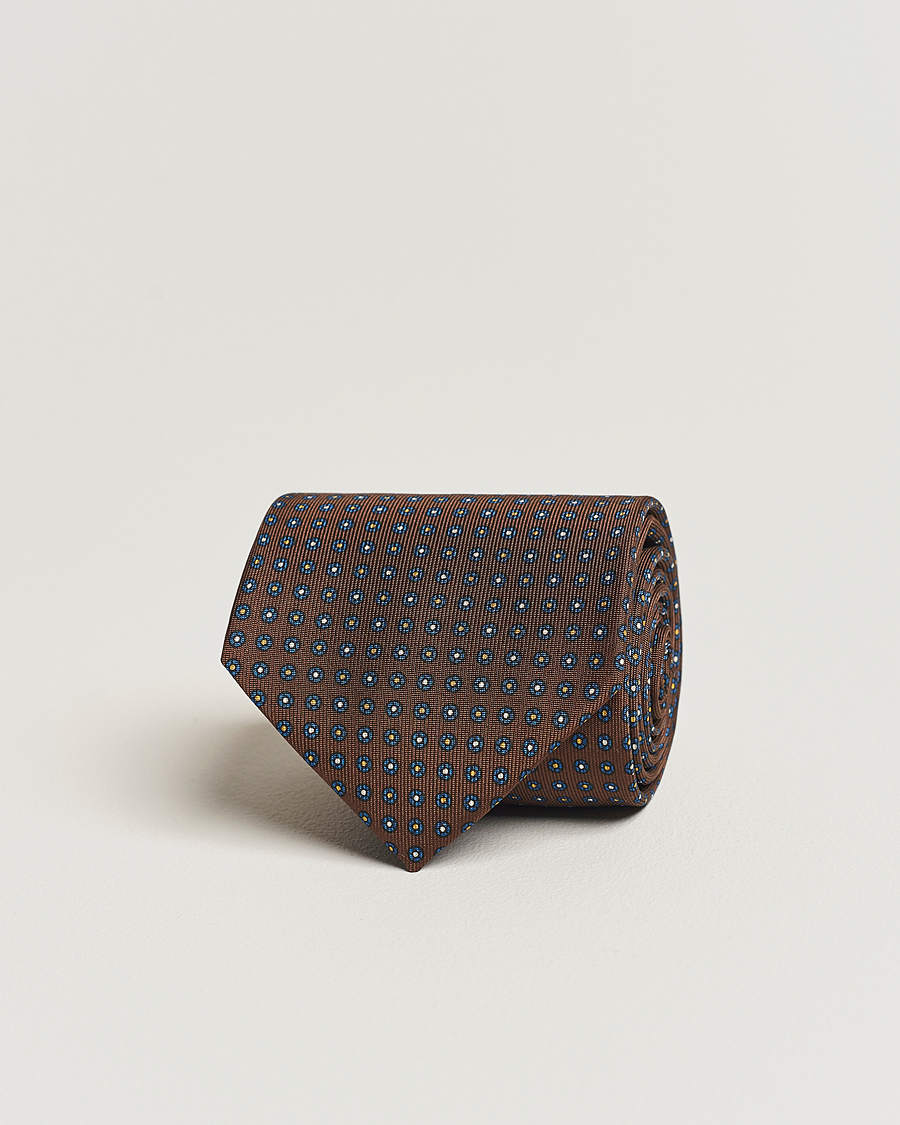 Herren |  | E. Marinella | 3-Fold Printed Silk Tie Dark Brown