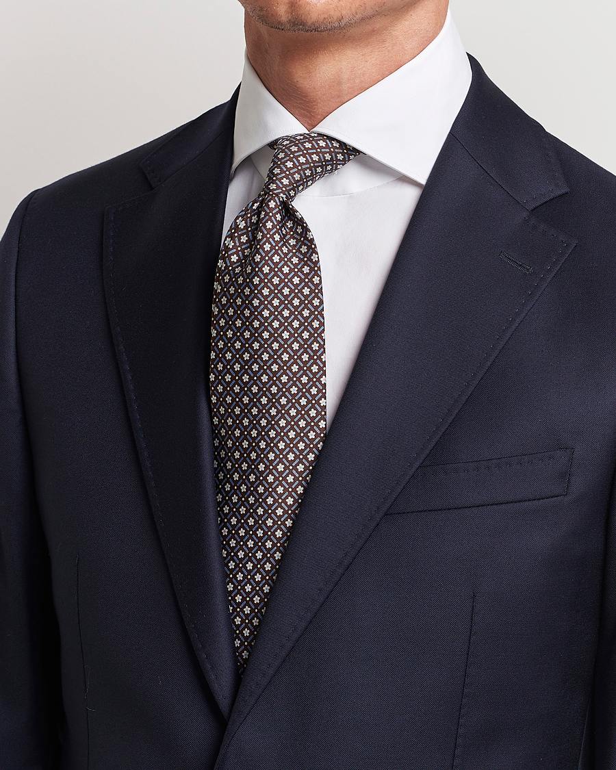 Herren | | E. Marinella | 3-Fold Printed Silk Tie Dark Brown