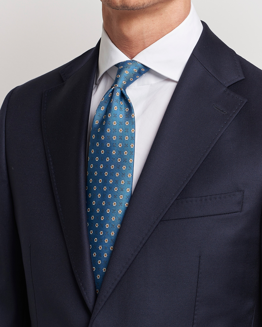 Herren |  | E. Marinella | 3-Fold Printed Silk Tie Blue