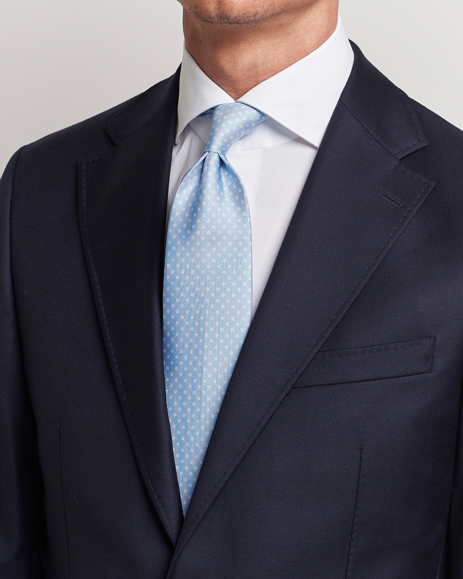 Herren | E. Marinella 3-Fold Printed Silk Tie Sky Blue | E. Marinella | 3-Fold Printed Silk Tie Sky Blue