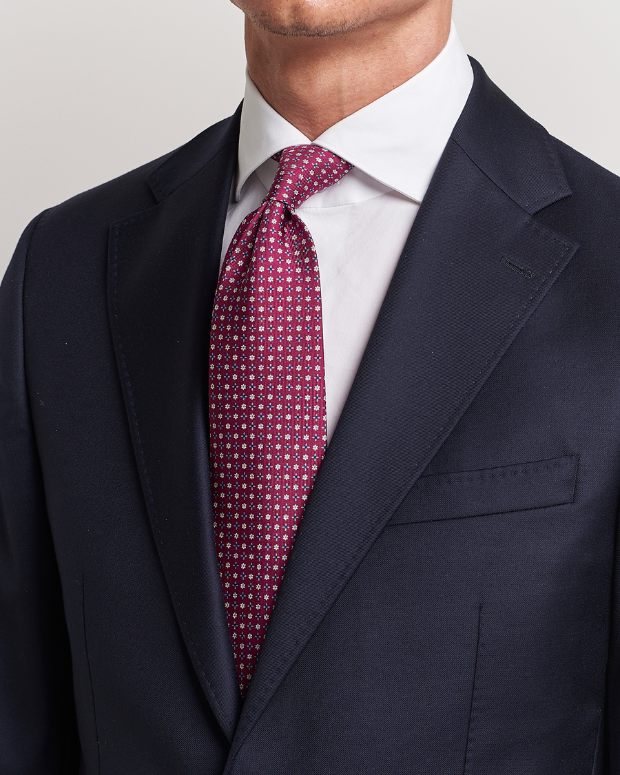 Herren |  | E. Marinella | 3-Fold Printed Silk Tie Dark Pink