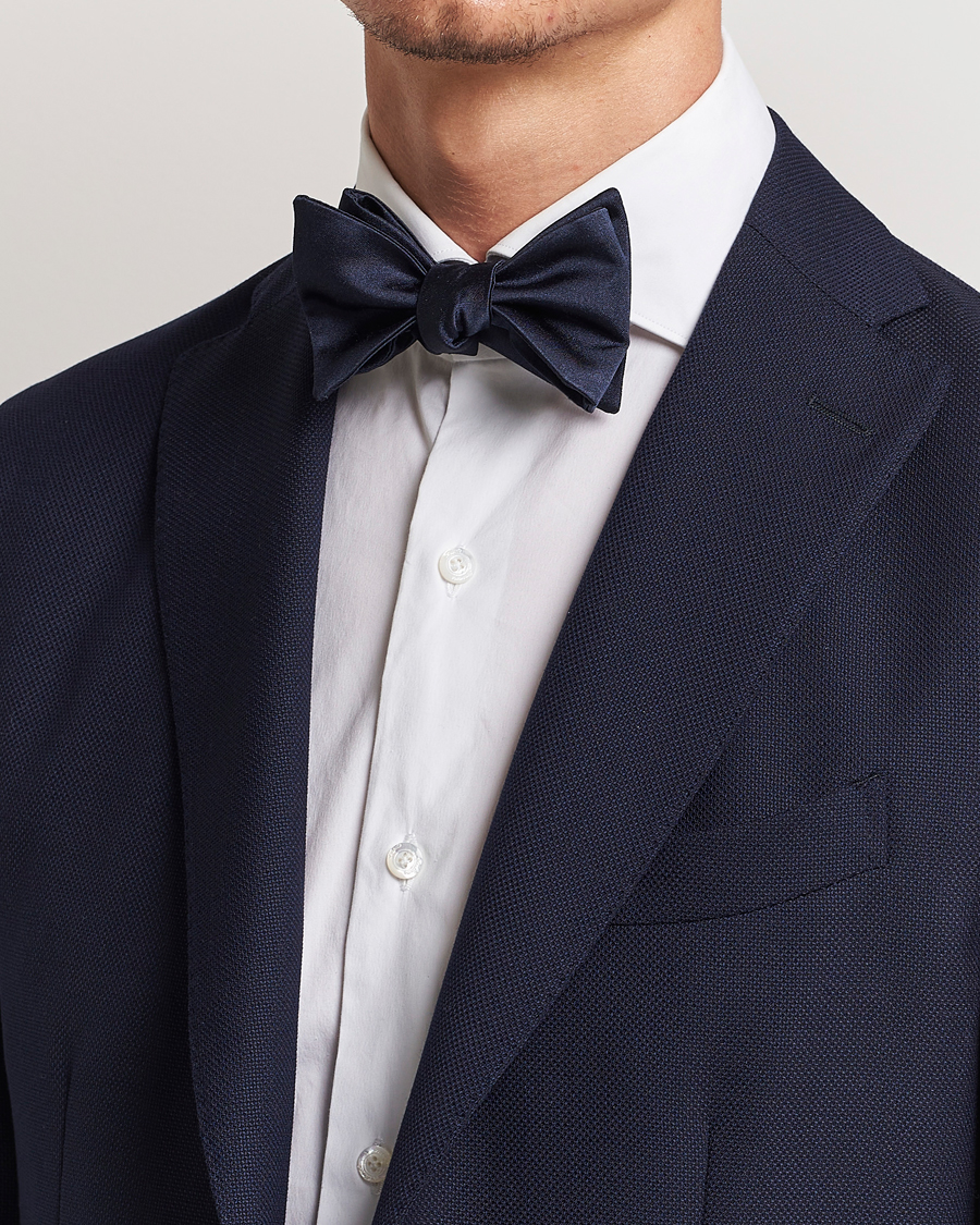 Herren | Fliegen | E. Marinella | Silk Bow Tie Navy Satin