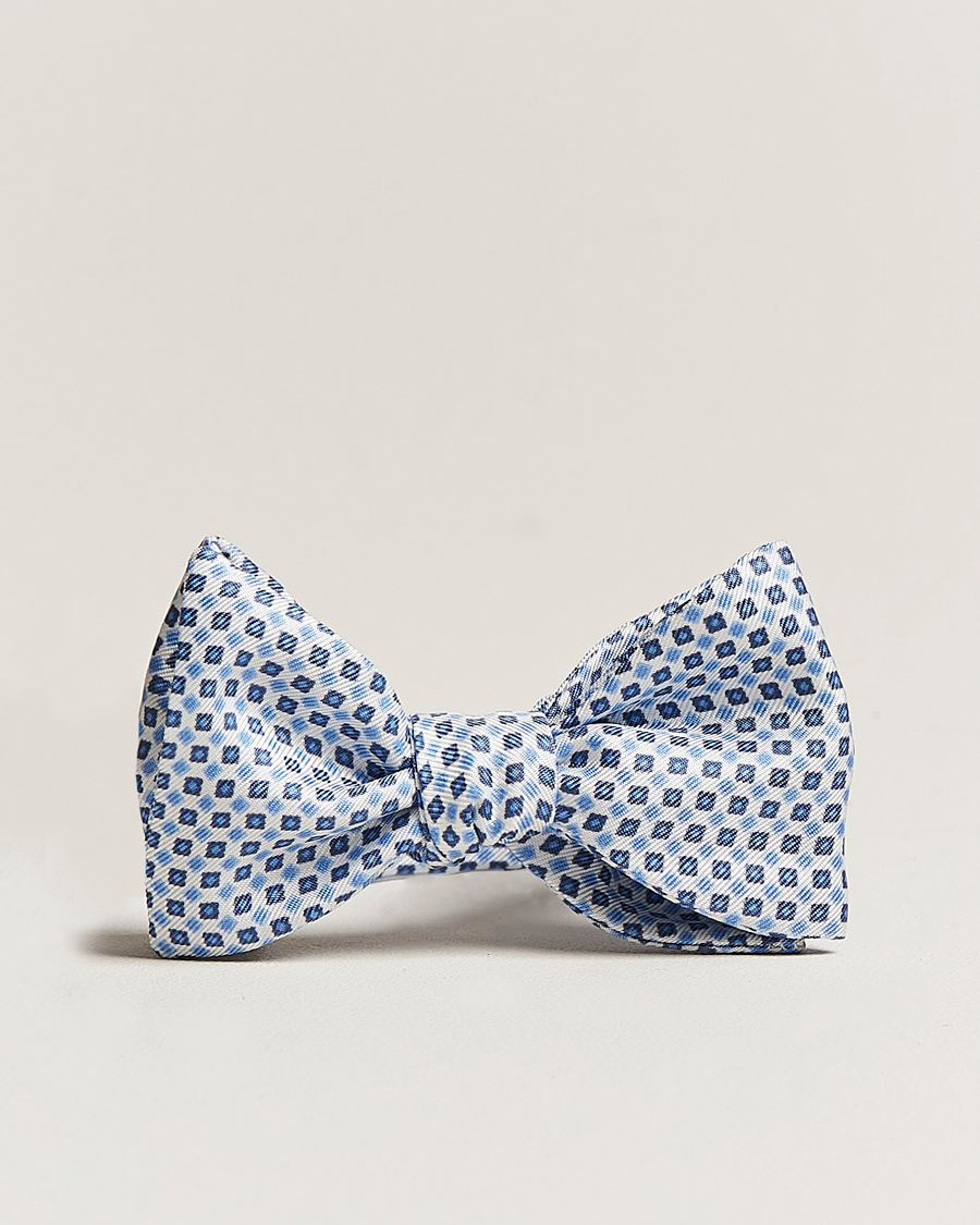Herren | E. Marinella Silk Bow Tie White/Blue | E. Marinella | Silk Bow Tie White/Blue