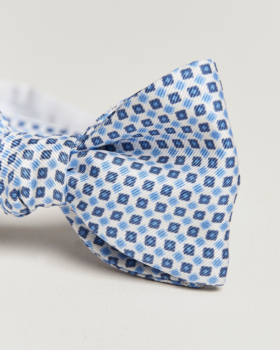Herren | E. Marinella Silk Bow Tie White/Blue | E. Marinella | Silk Bow Tie White/Blue