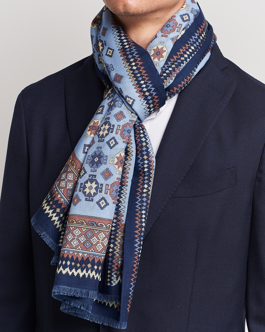 Herren |  | E. Marinella | Wool/Silk Printed Scarf Navy/Light Blue