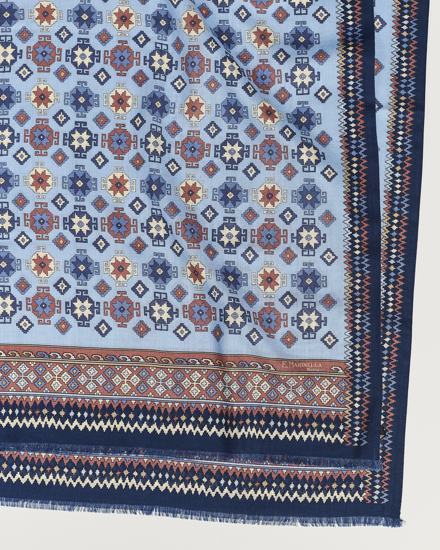 Herren | Tücher | E. Marinella | Wool/Silk Printed Scarf Navy/Light Blue