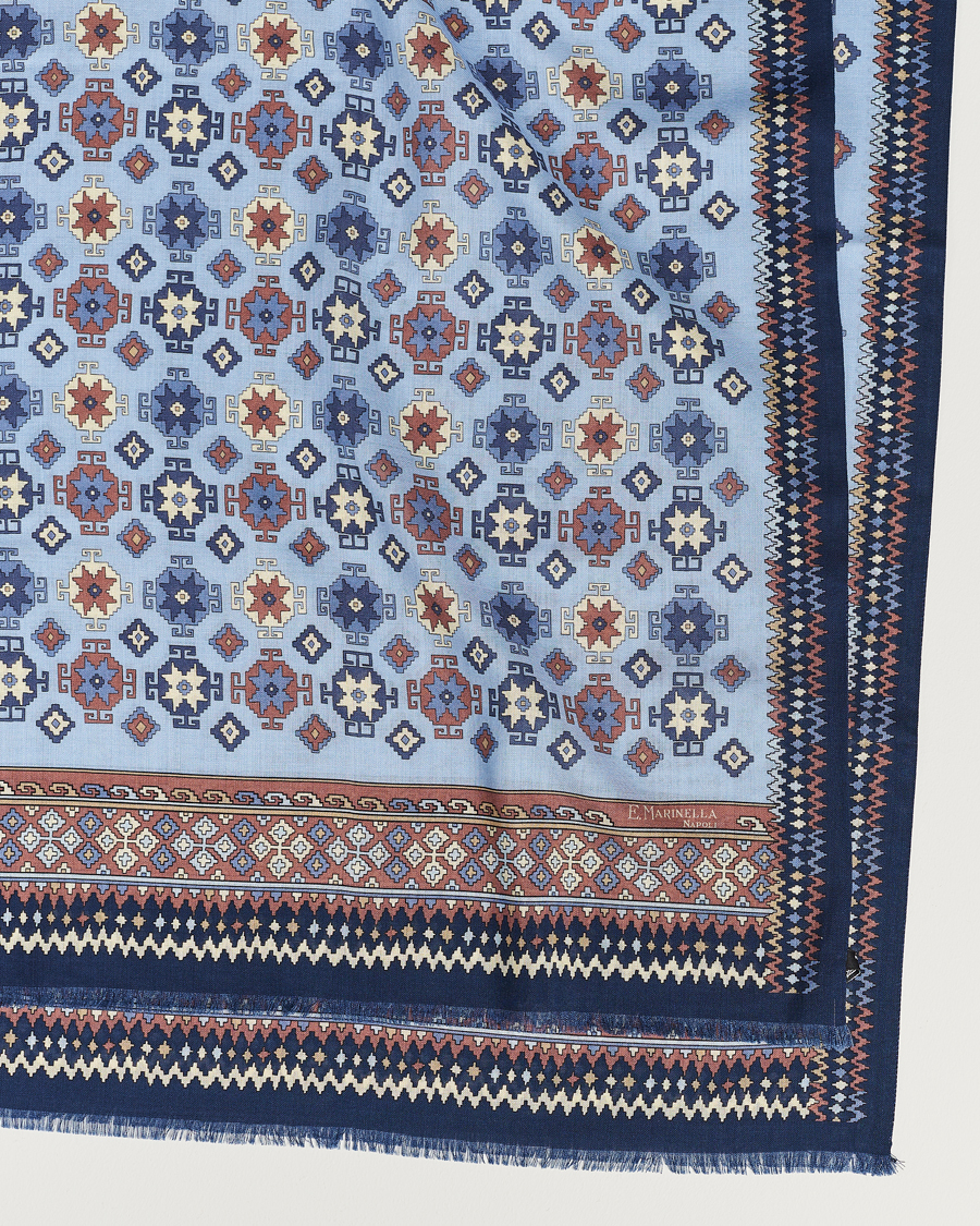 Herren | E. Marinella Wool/Silk Printed Scarf Navy/Light Blue | E. Marinella | Wool/Silk Printed Scarf Navy/Light Blue