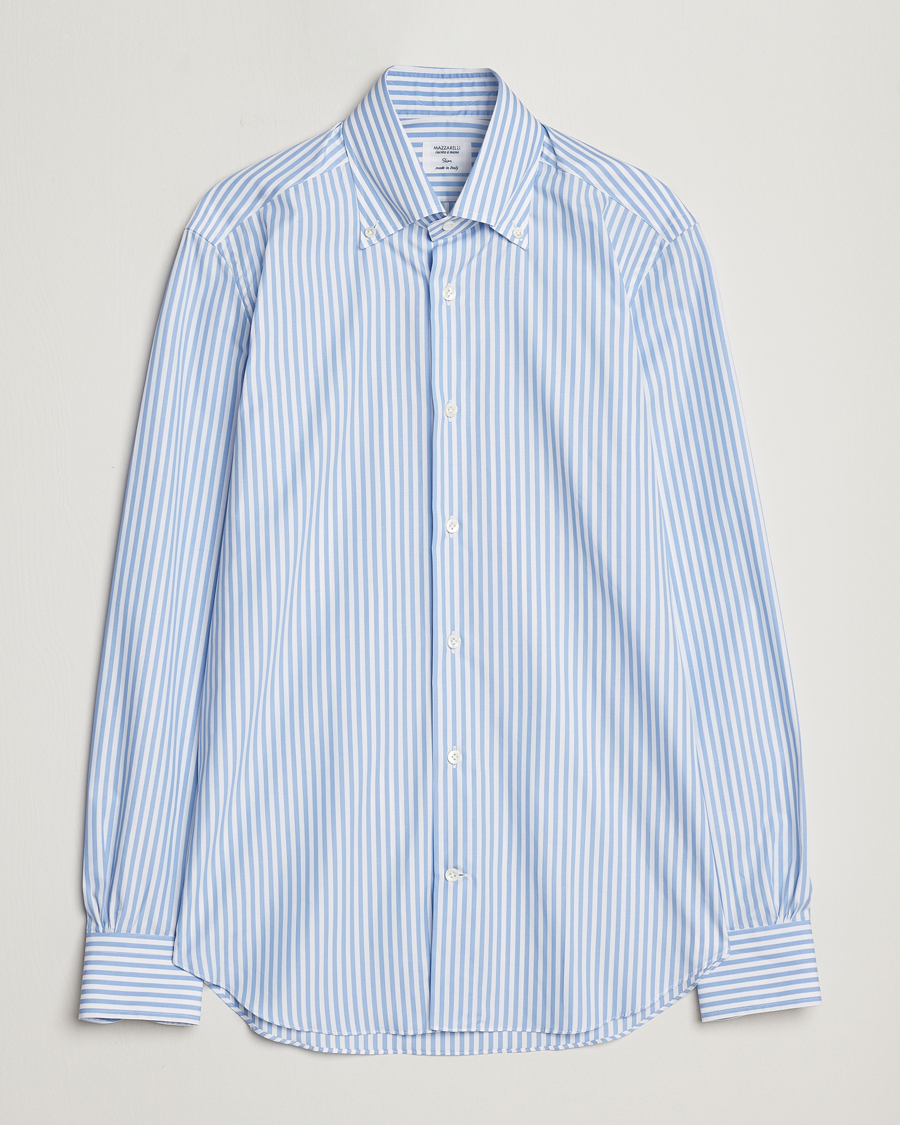 Herren | Hemden | Mazzarelli | Soft Button Down Striped Shirt Light Blue