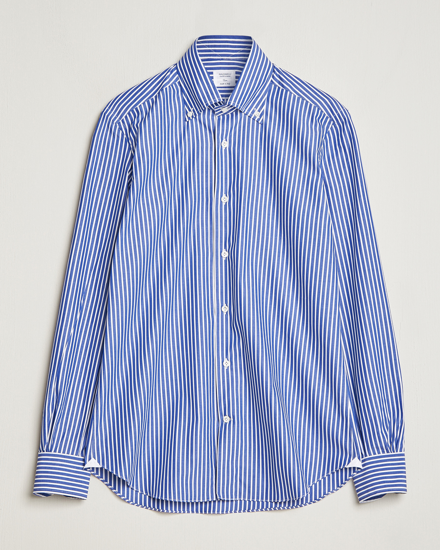 Herren |  | Mazzarelli | Soft Button Down Striped Shirt Dark Blue
