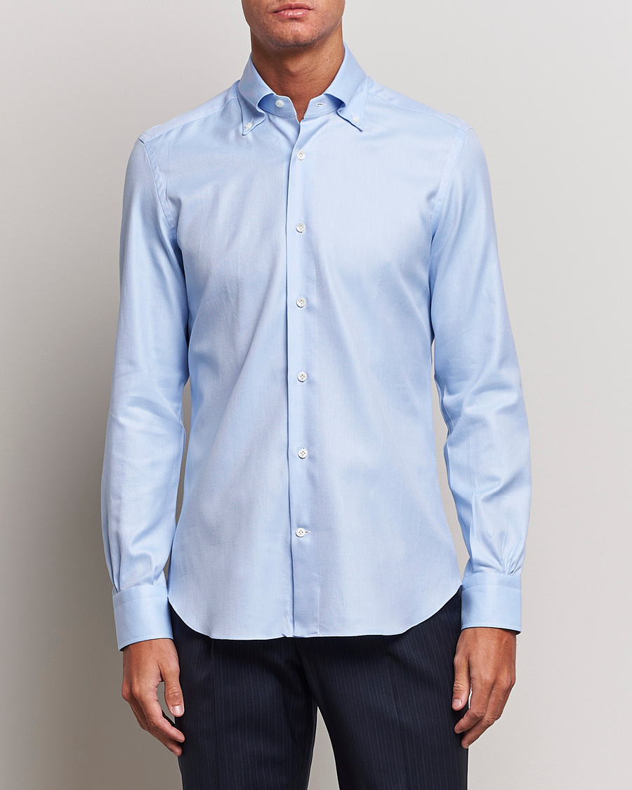 Herren | Sale kleidung | Mazzarelli | Soft Button Down Twill Shirt Light Blue