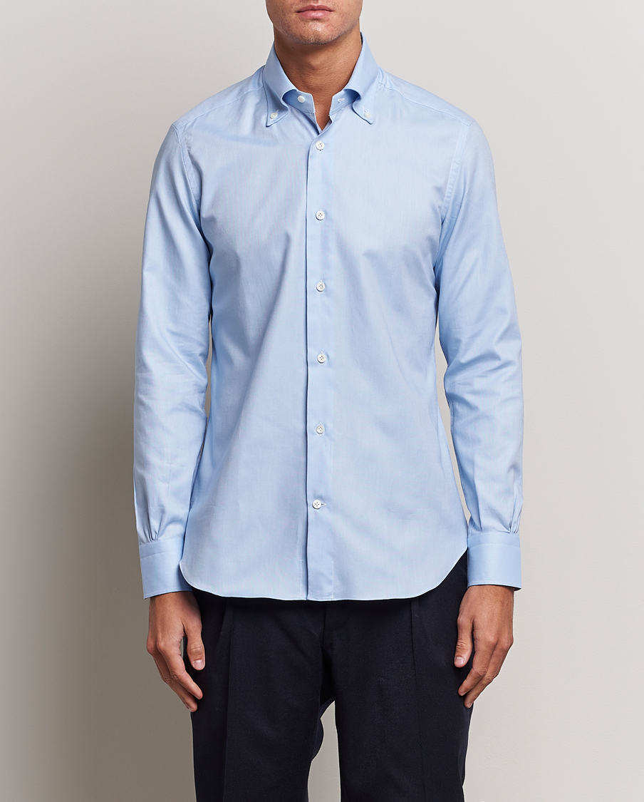 Herren | Oxfordhemden | Mazzarelli | Soft Washed Button Down Oxford Shirt Light Blue