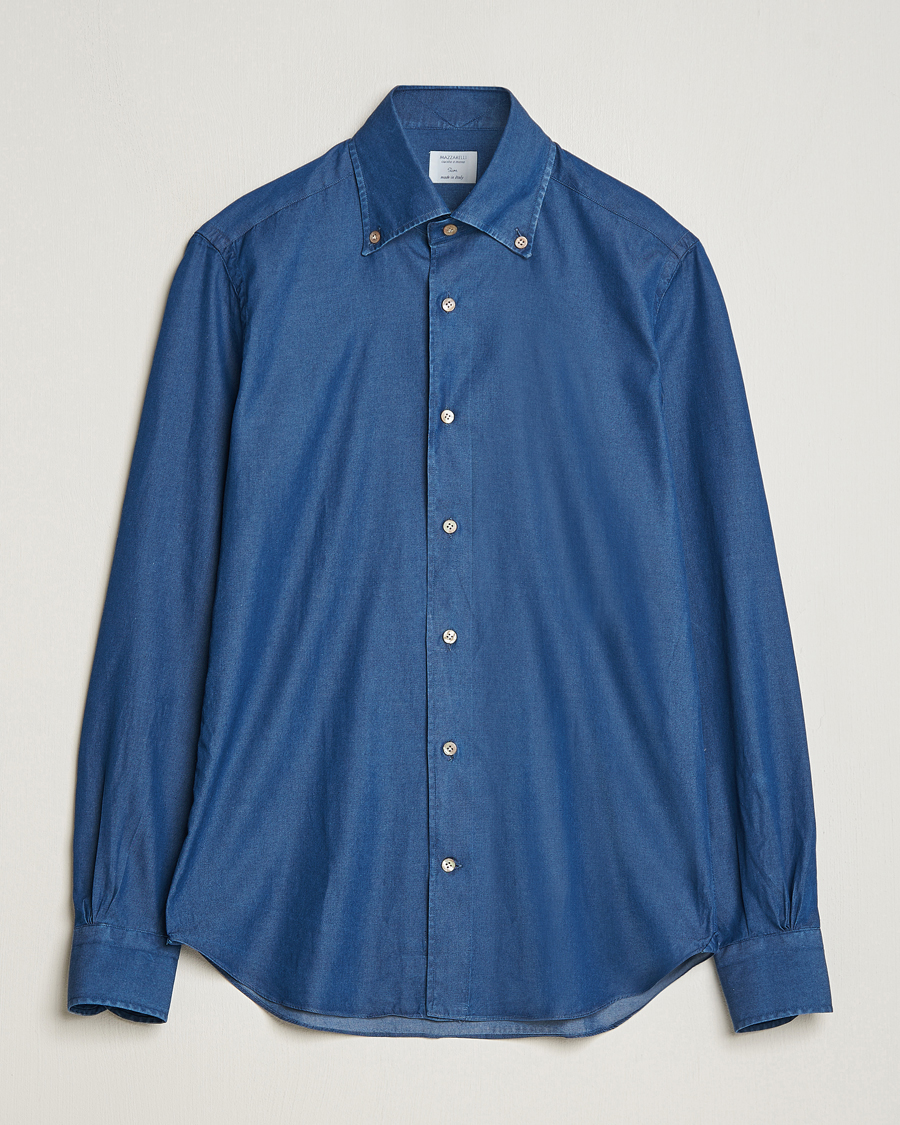 Herren |  | Mazzarelli | Soft Button Down Denim Shirt Blue Wash