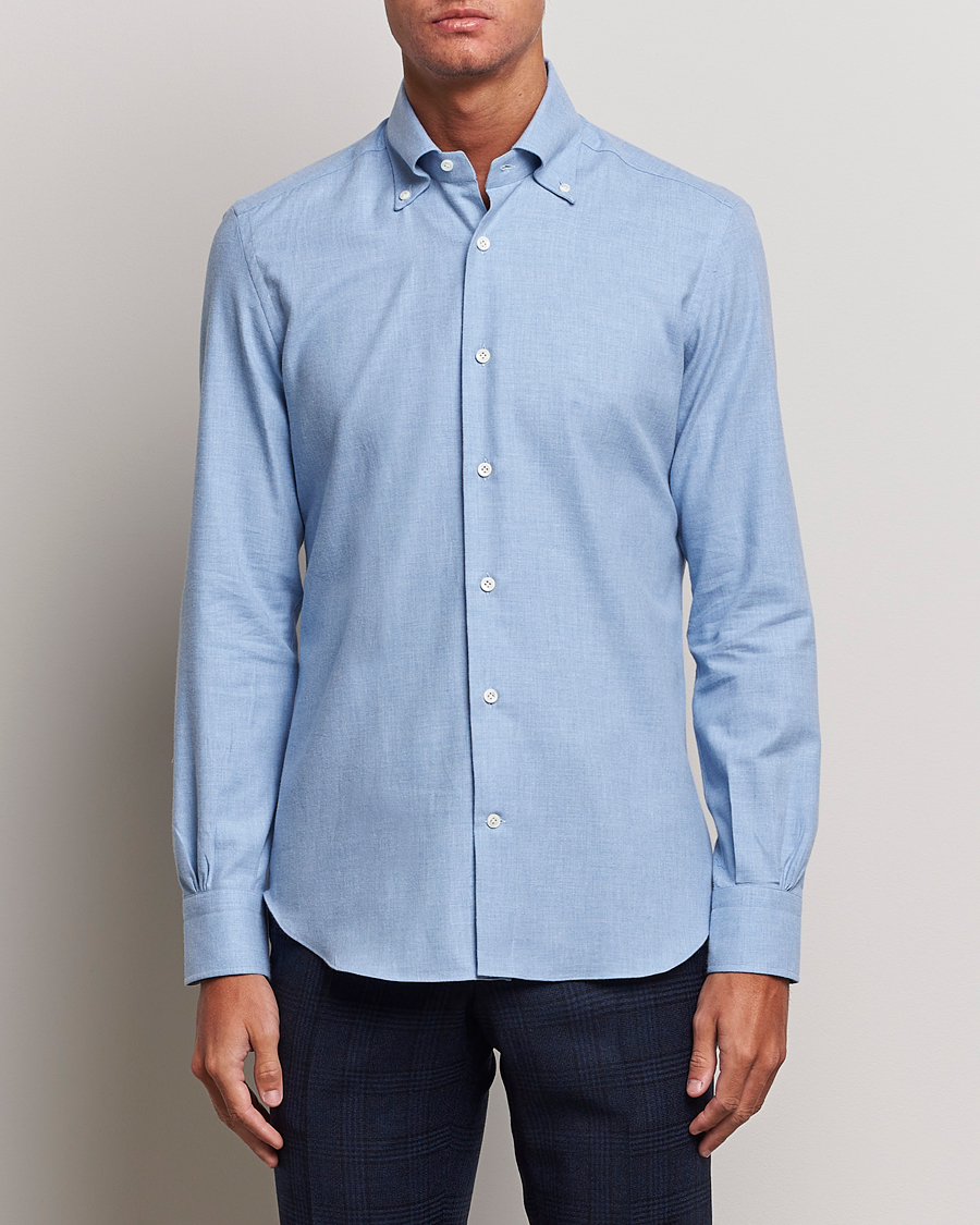 Herren |  | Mazzarelli | Soft Button Down Flannel Shirt Light Blue