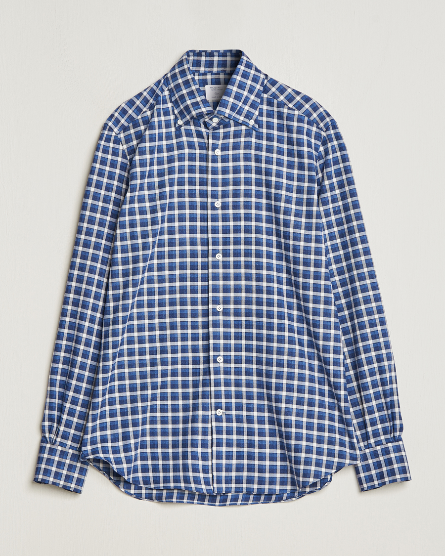 Herren | Hemden | Mazzarelli | Soft Button Down Flannel Shirt Dark Blue