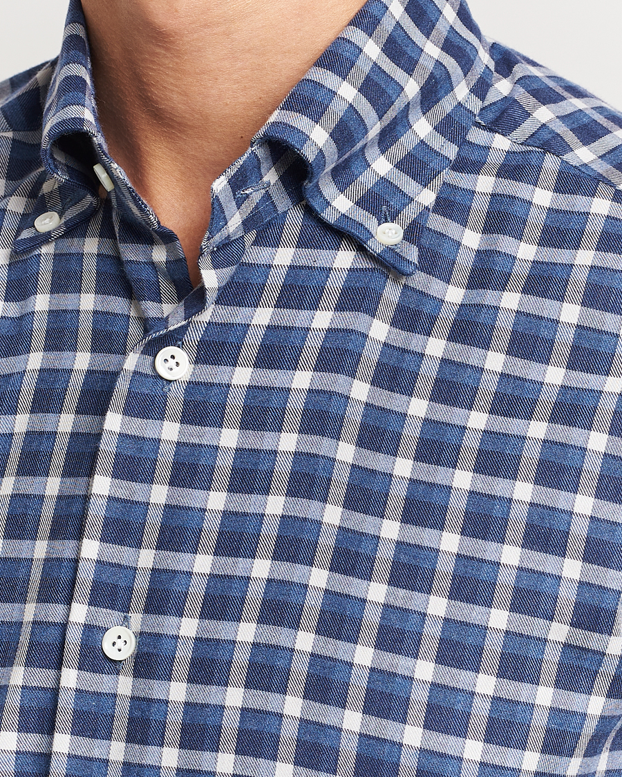 Herren | Hemden | Mazzarelli | Soft Button Down Flannel Shirt Dark Blue