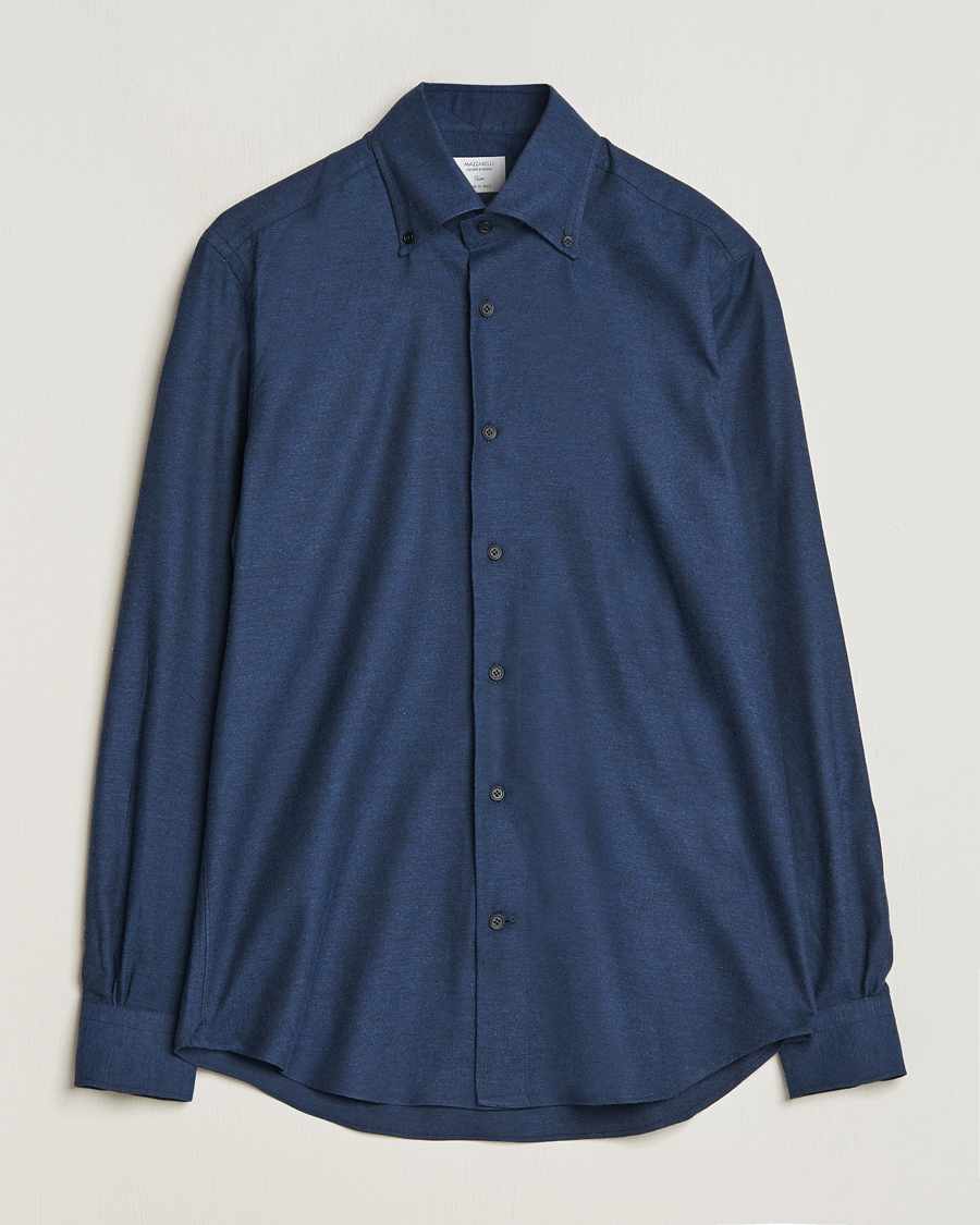 Herren | Hemden | Mazzarelli | Soft Button Down Flannel Shirt Navy
