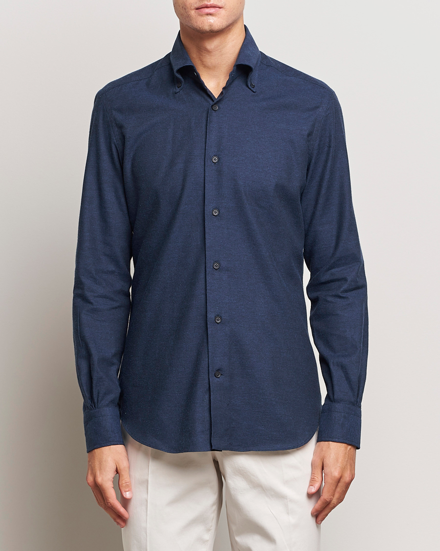 Herren |  | Mazzarelli | Soft Button Down Flannel Shirt Navy