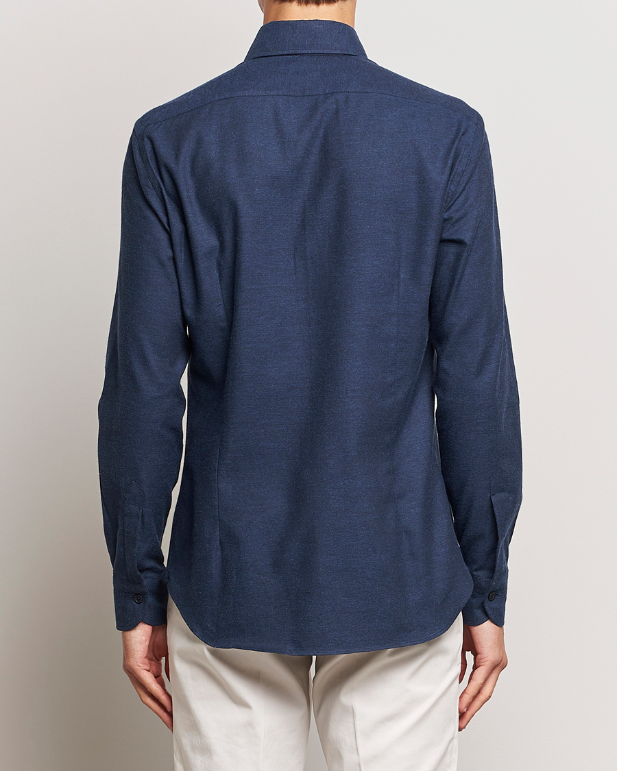Herren | Hemden | Mazzarelli | Soft Button Down Flannel Shirt Navy