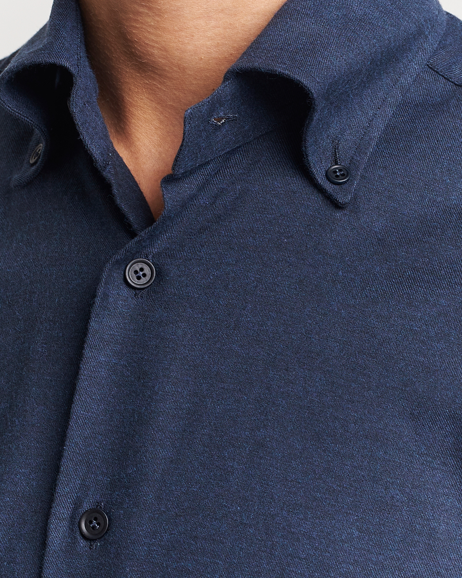 Herren | Hemden | Mazzarelli | Soft Button Down Flannel Shirt Navy