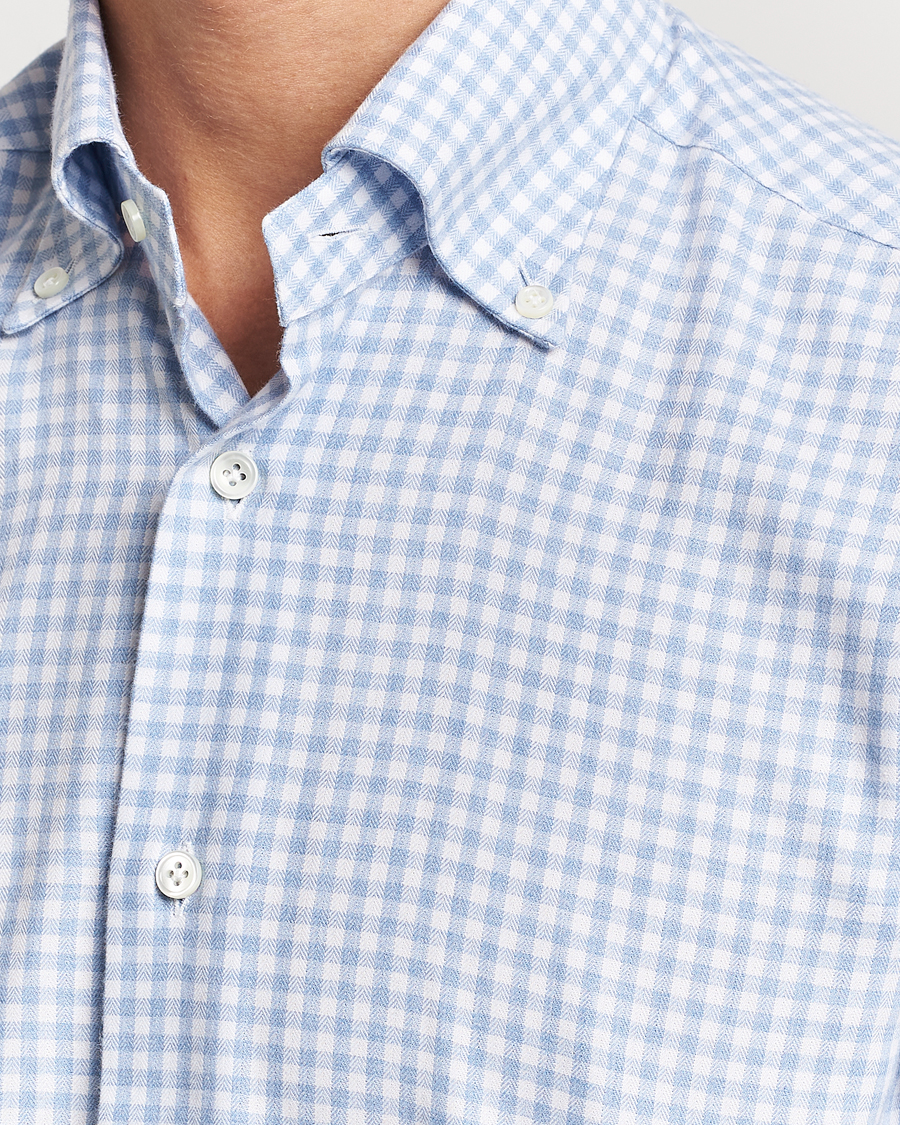 Herren | Hemden | Mazzarelli | Soft Button Down Flannel Shirt Light Blue