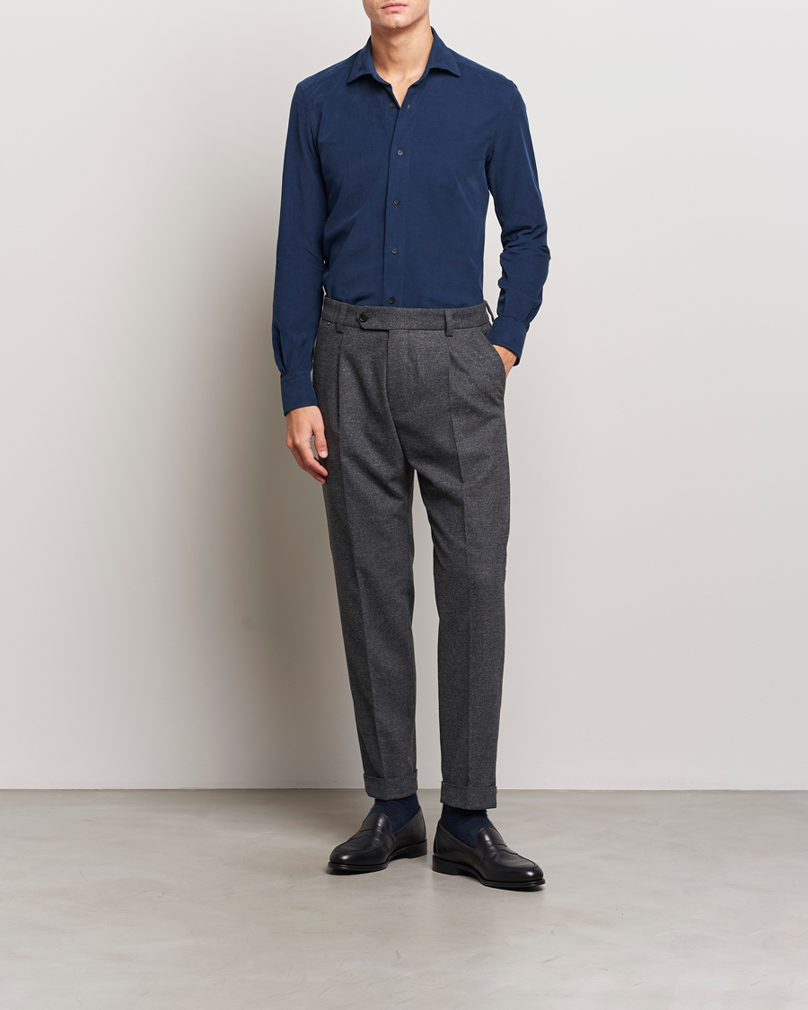 Herren | Hemden | Mazzarelli | Soft Corduroy Shirt Navy