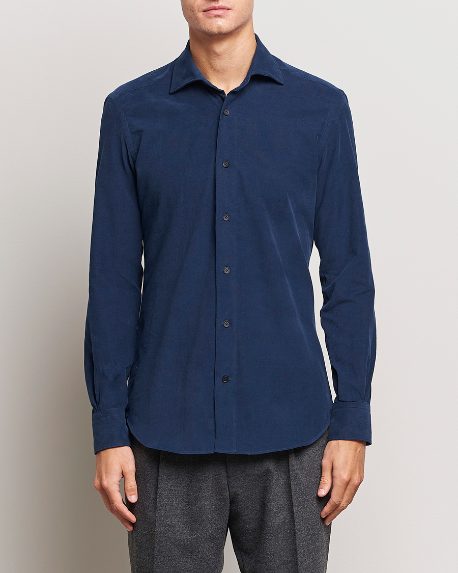 Herren | Hemden | Mazzarelli | Soft Corduroy Shirt Navy