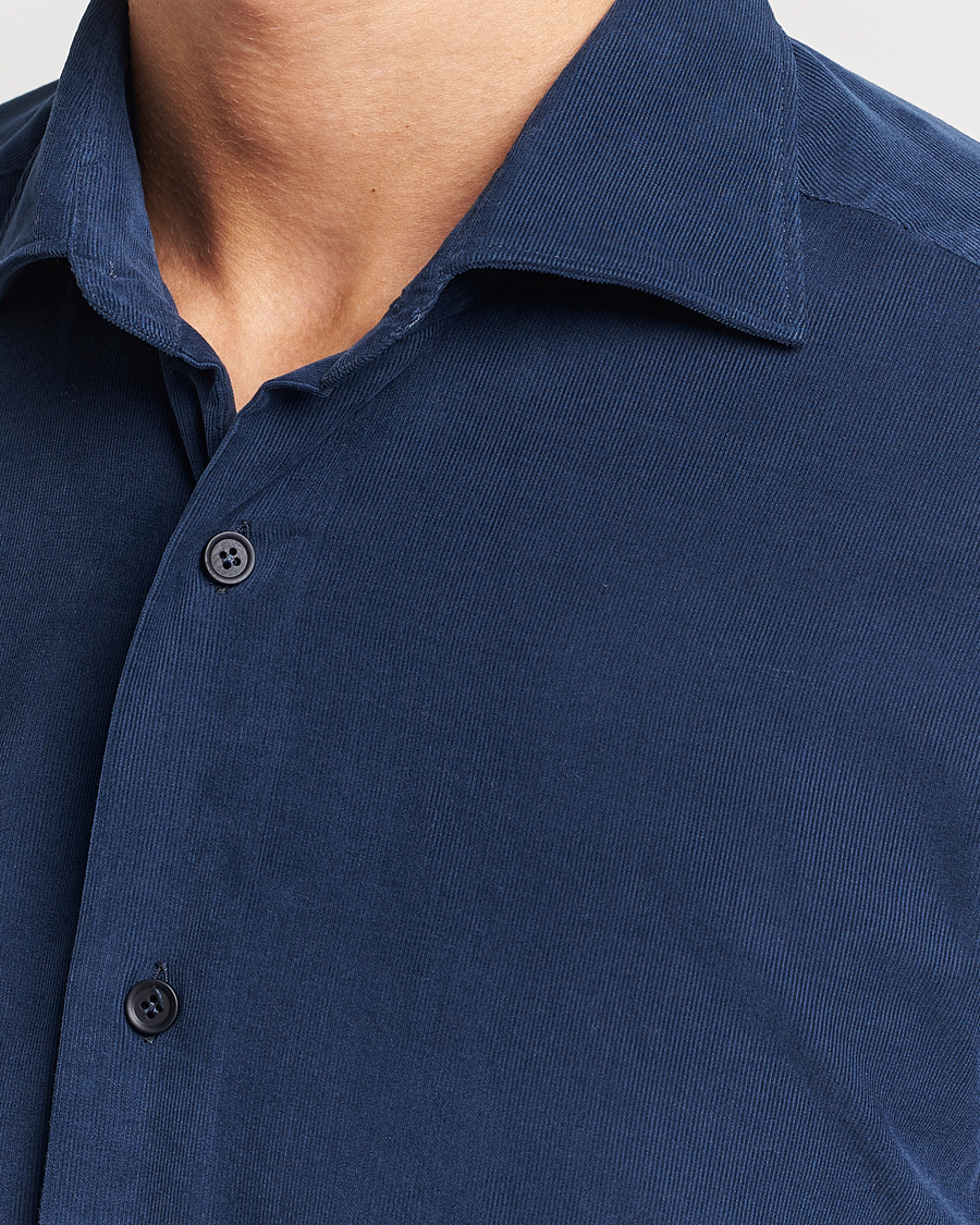 Herren | Hemden | Mazzarelli | Soft Button Down Corduroy Shirt Navy