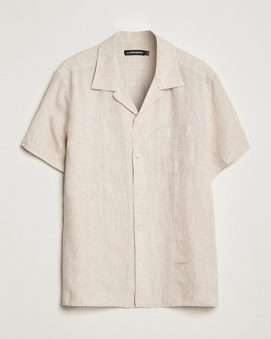 Herren | Hemden | J.Lindeberg | Reg Fit Linen Melange Short Sleeve Shirt Safari Beige