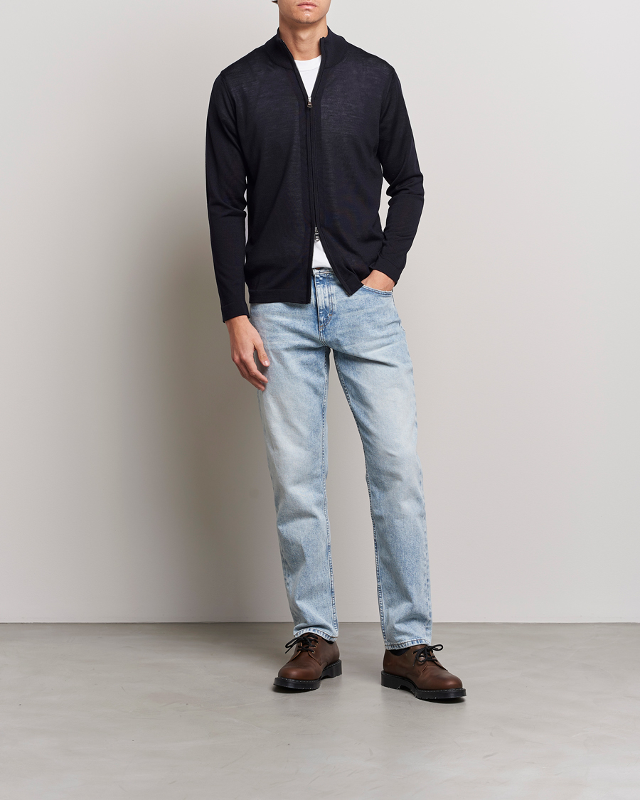 Herren | Pullover | Oscar Jacobson | Ariel Merino Wool Full-Zip Navy