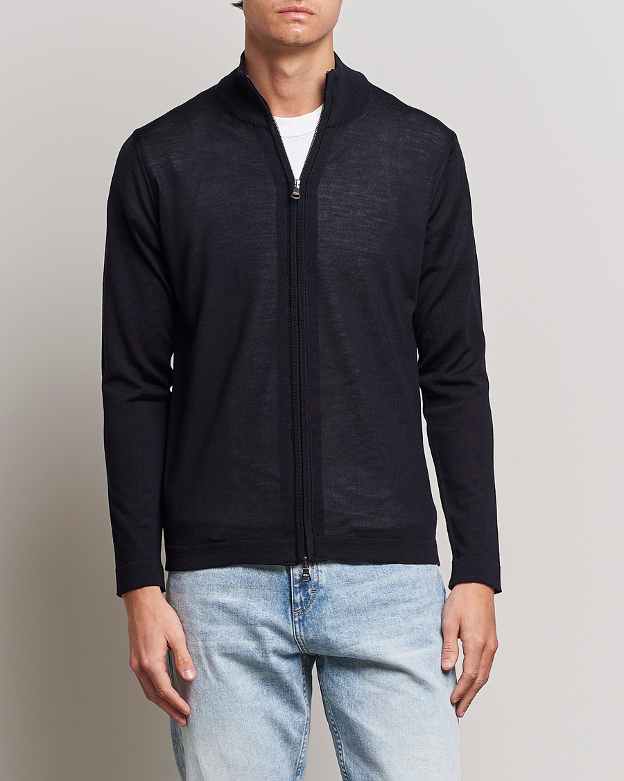 Herren | Pullover | Oscar Jacobson | Ariel Merino Wool Full-Zip Navy