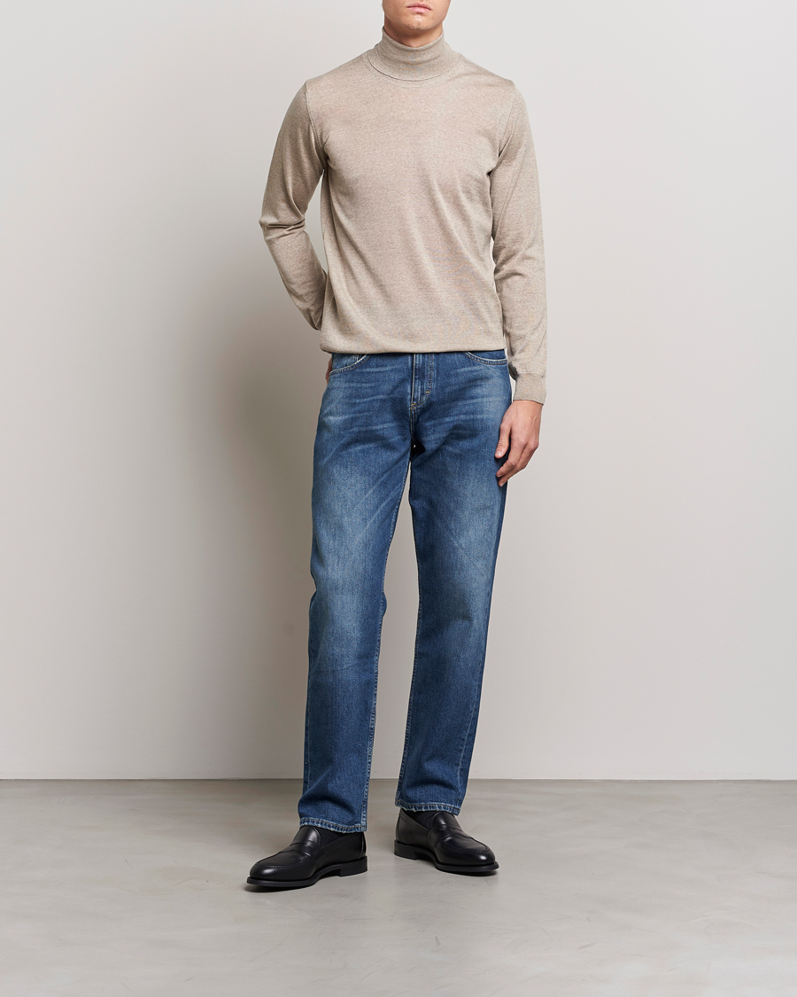 Herren | Pullover | Oscar Jacobson | Cole Merino Wool Rollneck Beige