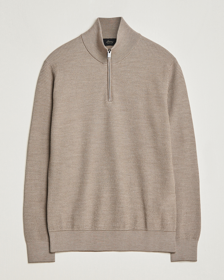 Herren | Pullover | Brioni | Soft Jacquard Half Zip Beige