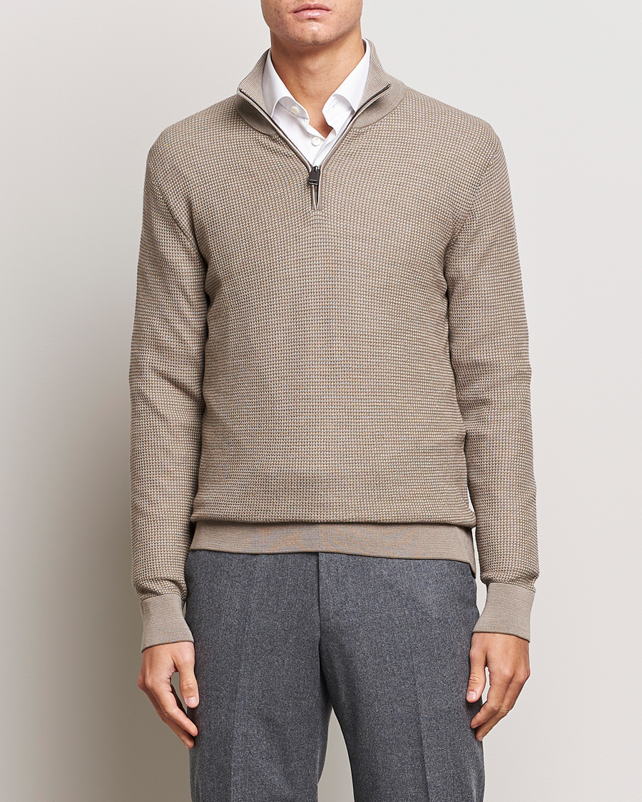 Herren | Quiet Luxury | Brioni | Soft Jacquard Half Zip Beige