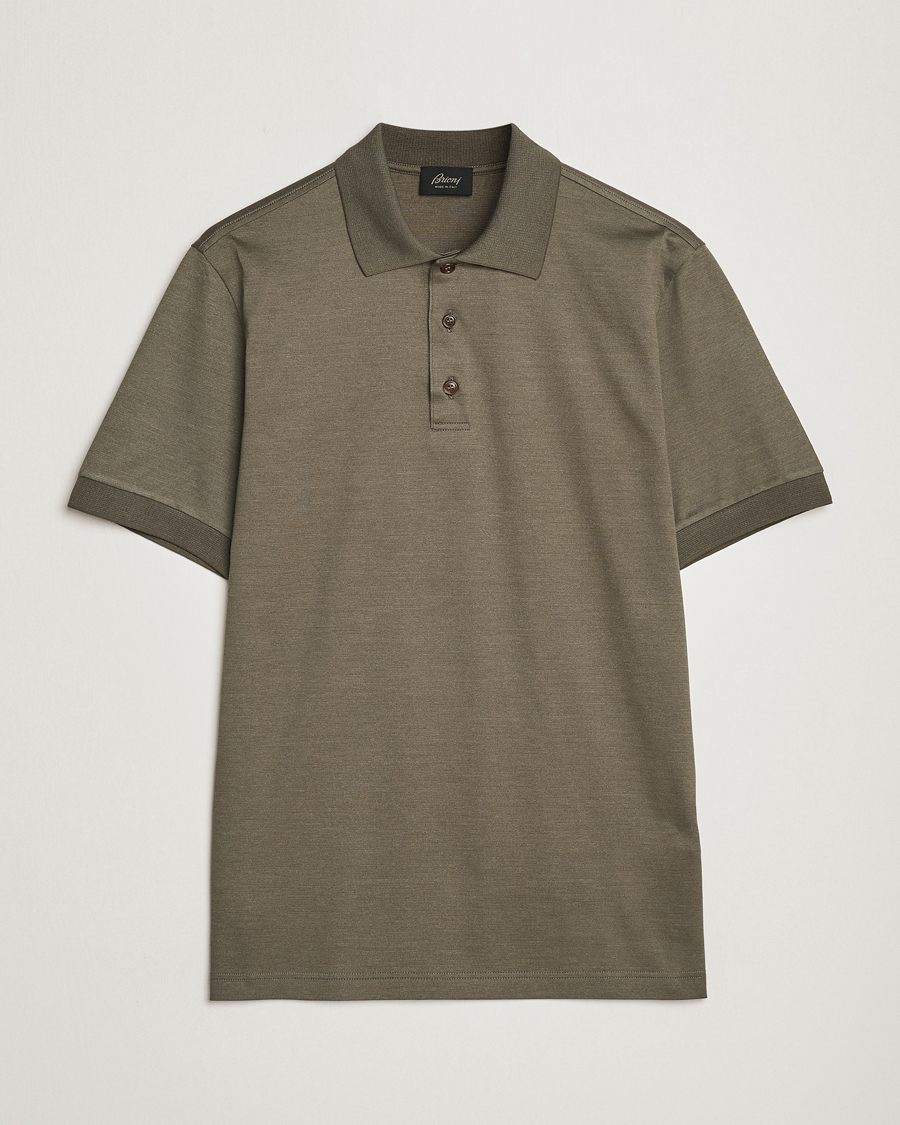 Herren |  | Brioni | Cotton/Silk Short Sleeve Polo Olive Green