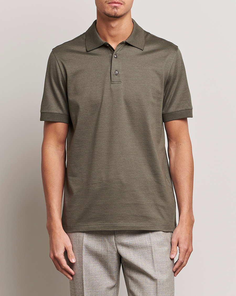 Herren | Kurzarm-Poloshirts | Brioni | Cotton/Silk Short Sleeve Polo Olive Green