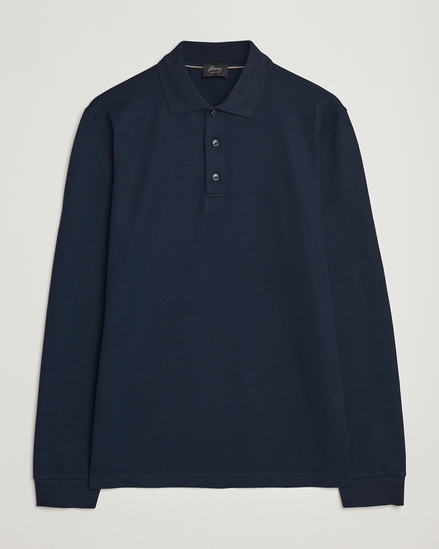Herren | Langarm-Poloshirts | Brioni | Cotton Piquet Long Sleeve Polo Navy