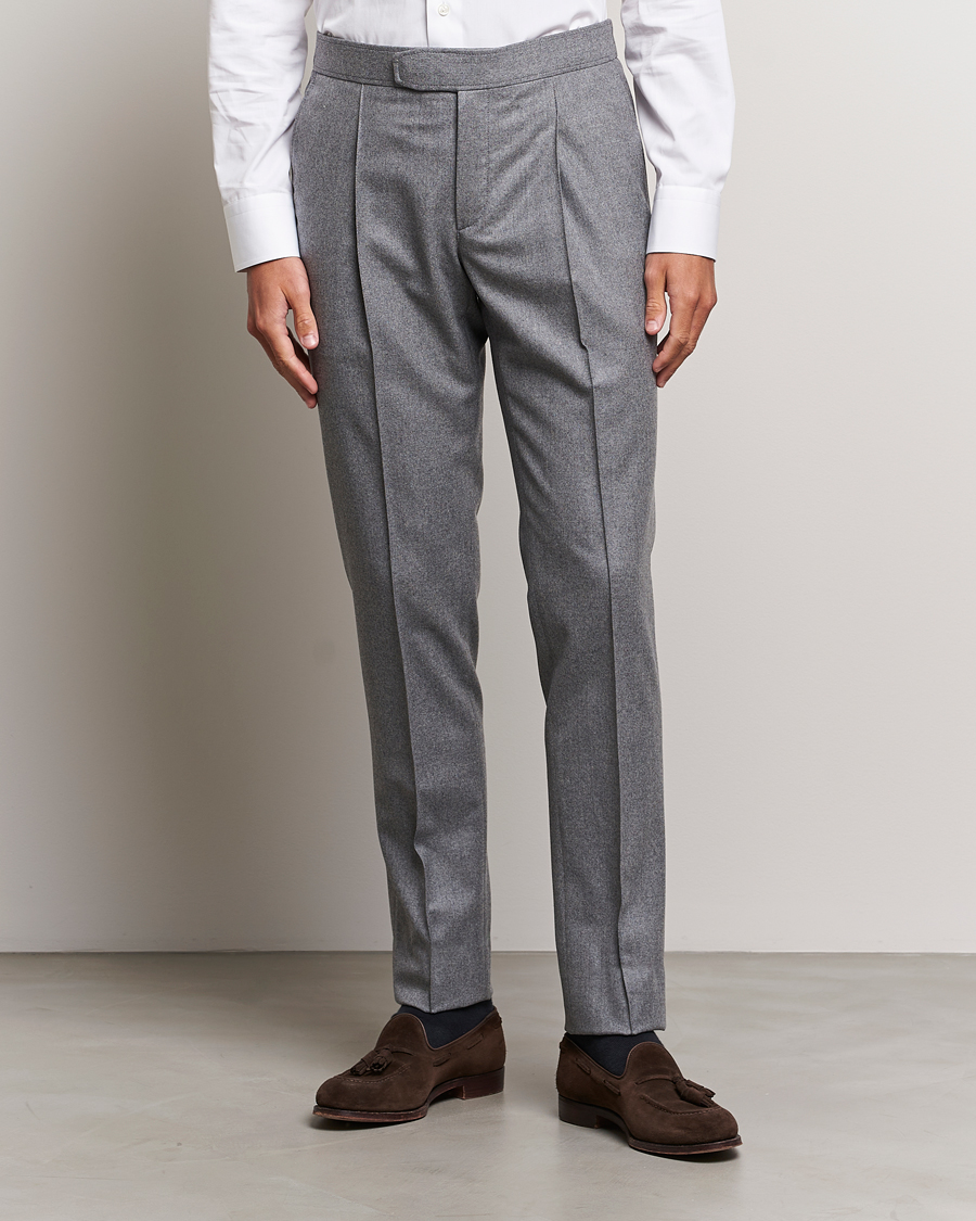 Herren | Flanellhosen | Brioni | Melbourne Drawstring Flannel Trousers Grey Melange