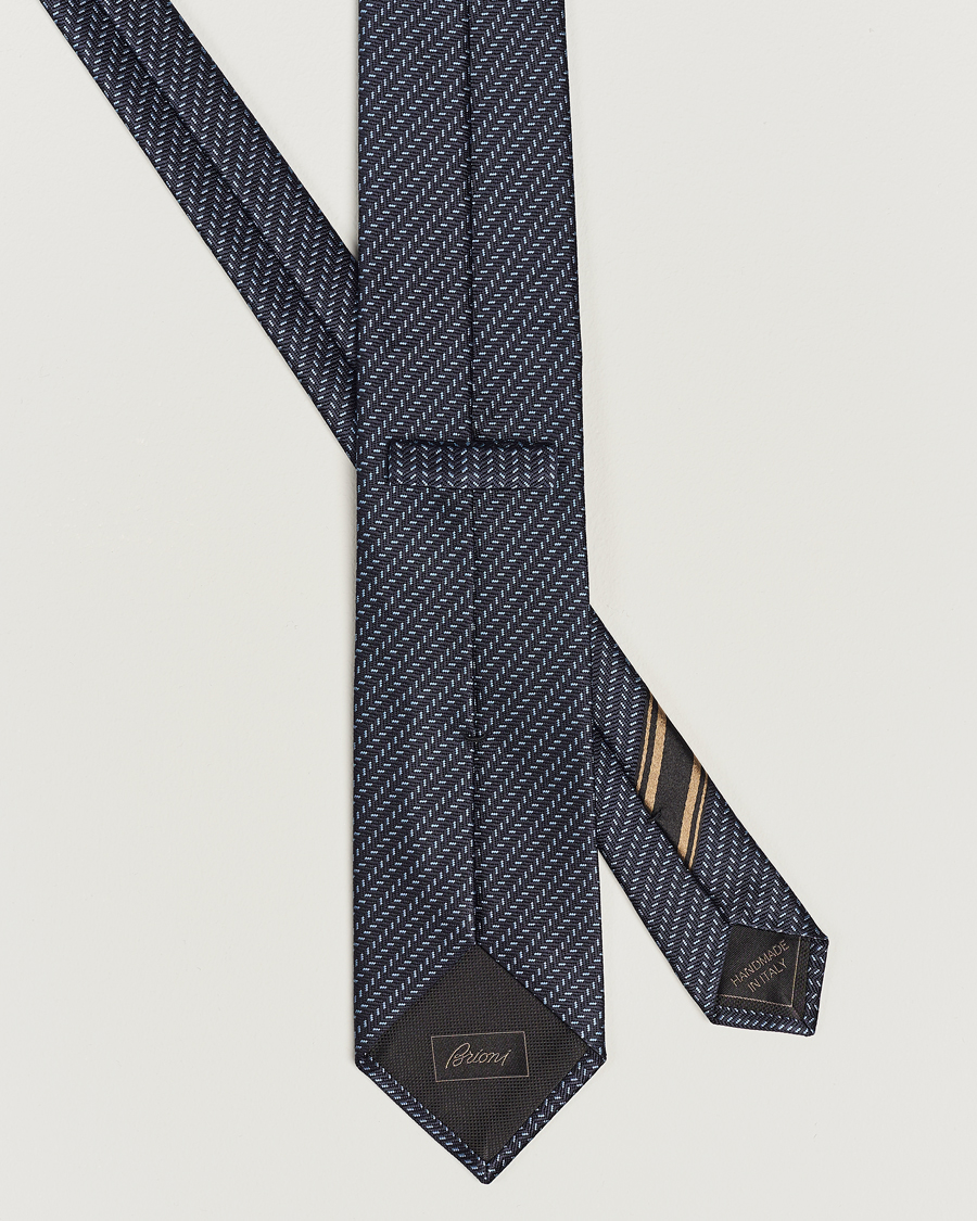 Herren | Brioni Zig Zag Jacuqard Silk Tie Navy | Brioni | Zig Zag Jacuqard Silk Tie Navy